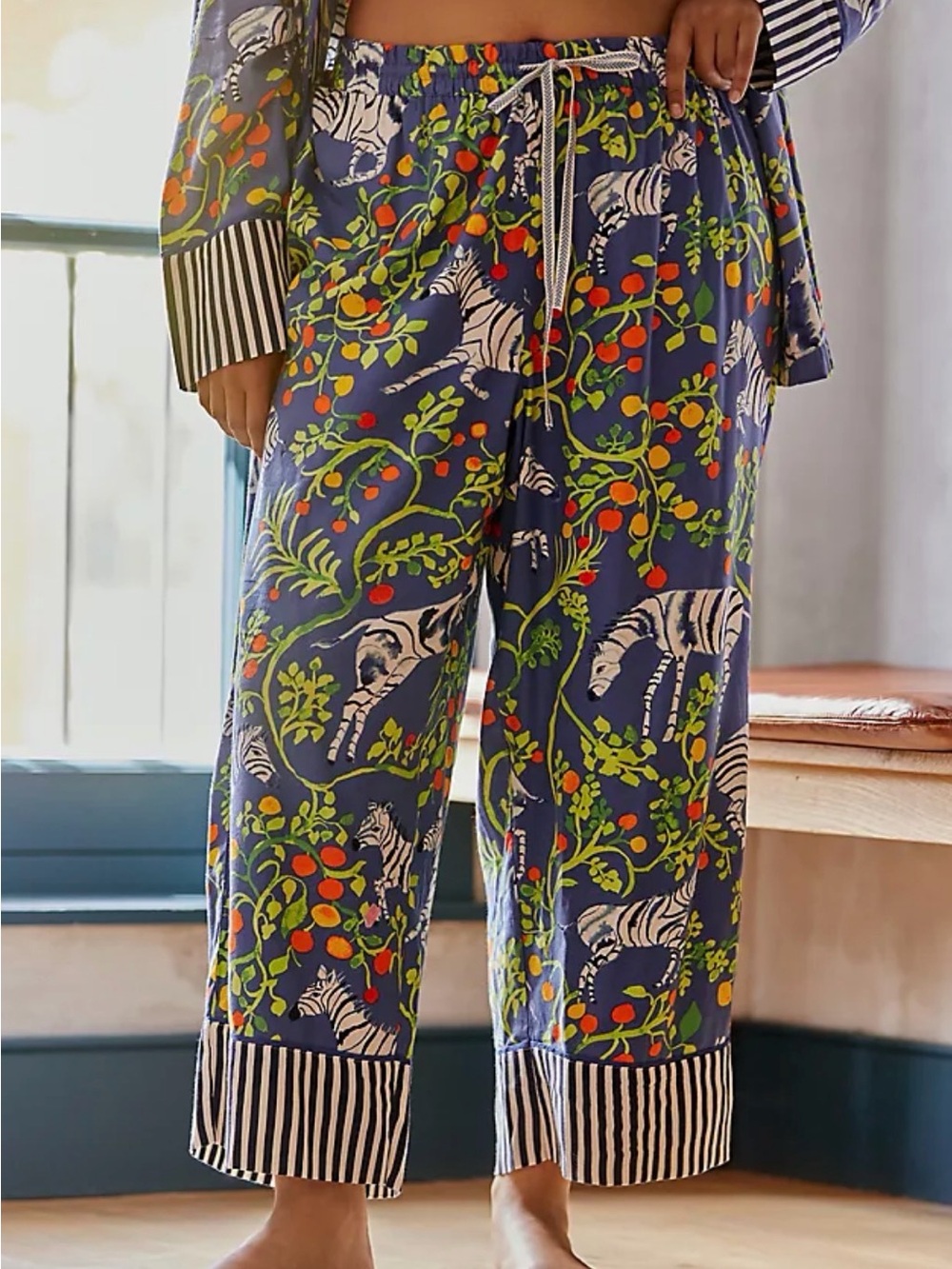 Anthropologie Blue Zebra & Citrus Print Pajama Pants